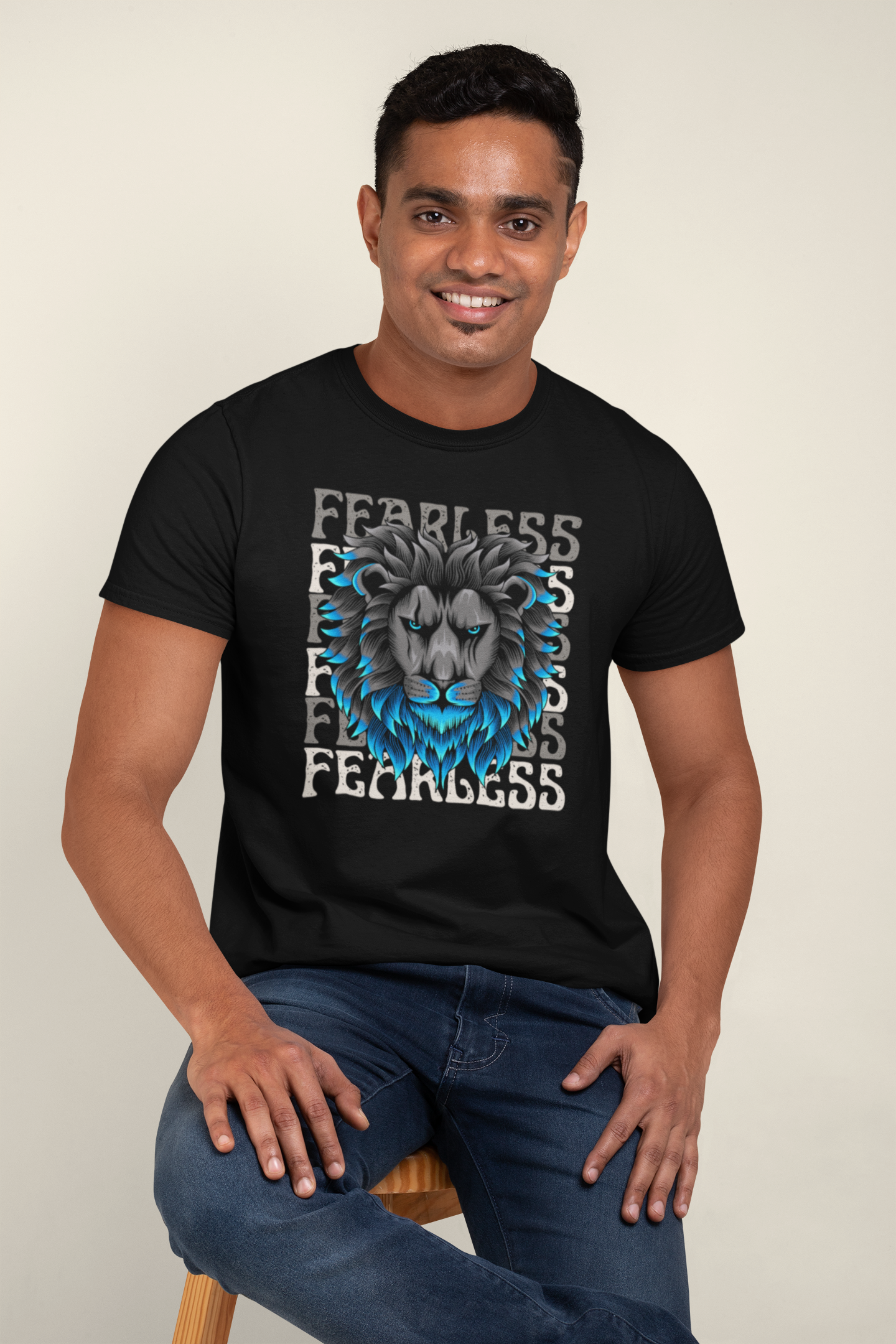 Fearless Lion Graphic Printed Black T-Shirt