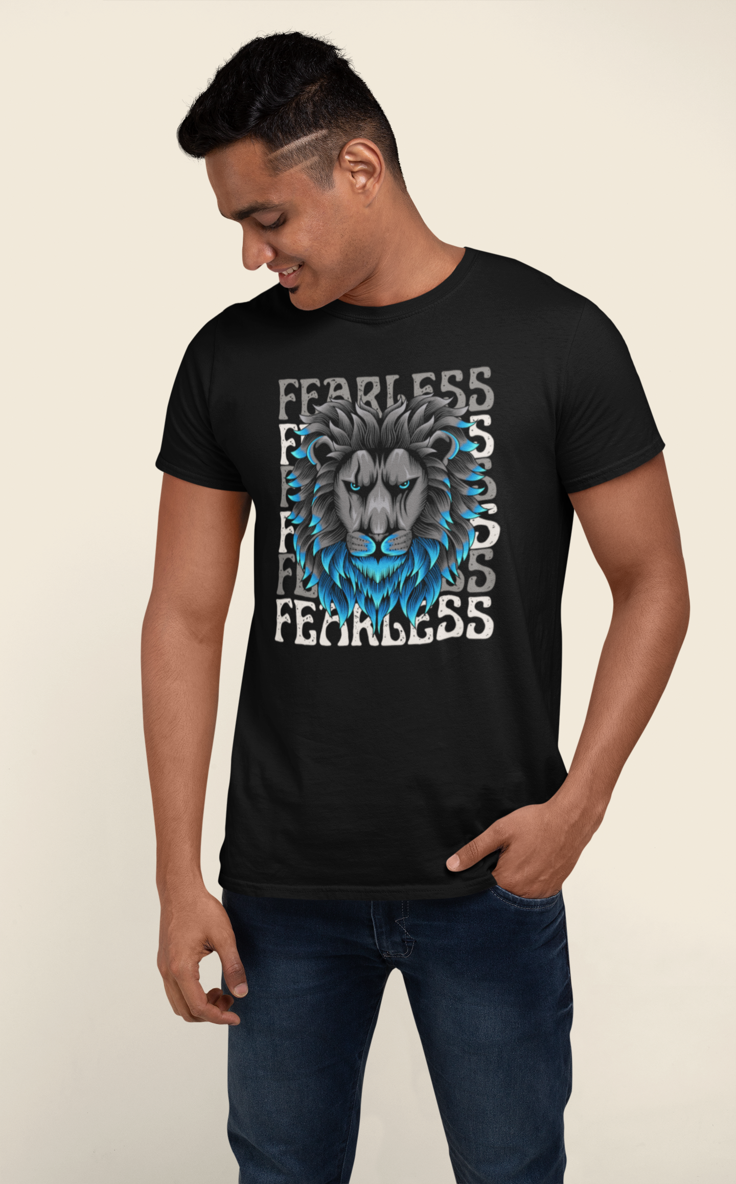 Fearless Lion Graphic Printed Black T-Shirt