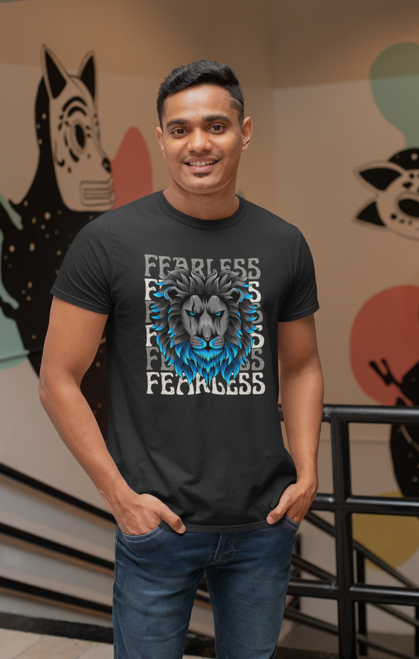 Fearless Lion Graphic Printed Black T-Shirt