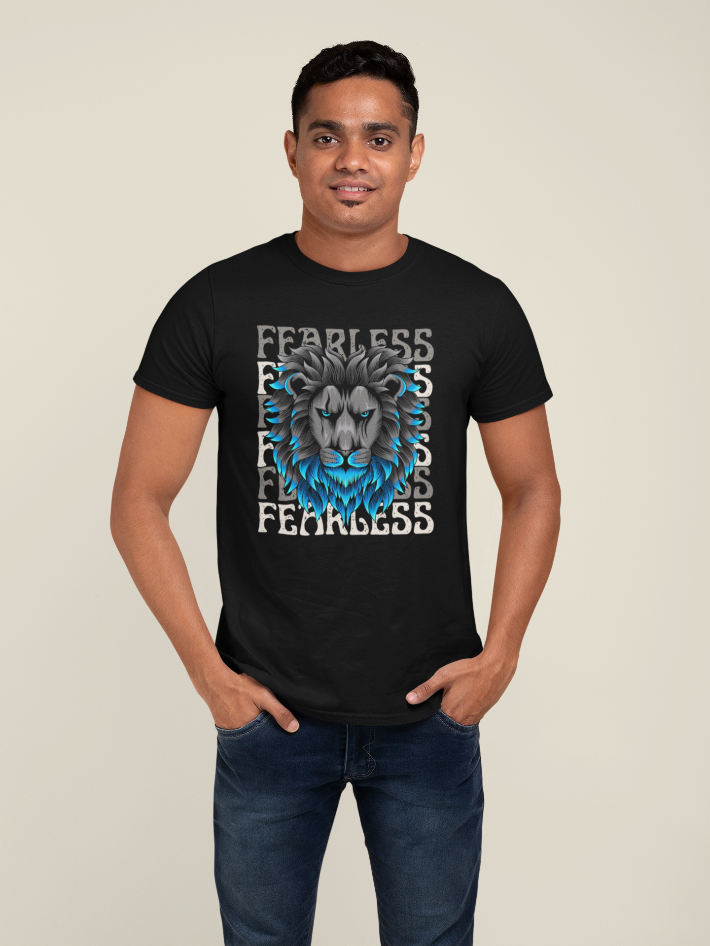 Fearless Lion Graphic Printed Black T-Shirt